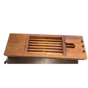 Teak Bathtub Caddy Tray Adjustable iPad Book & Wine Holder Spa Bath 20-33.5”